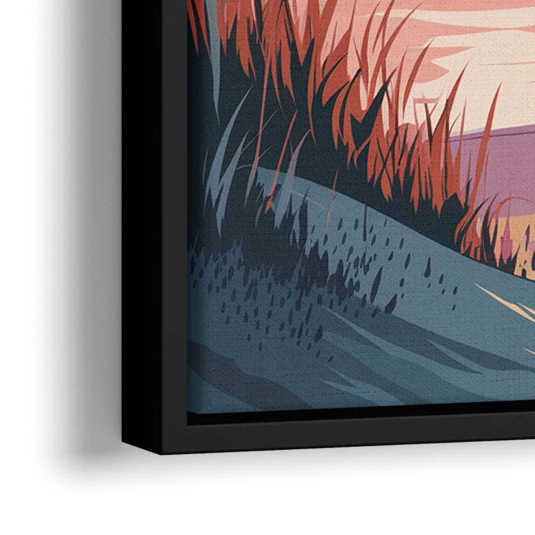 Myrtle Beach Sunset Reflections - Close-Up Black Frame Canvas