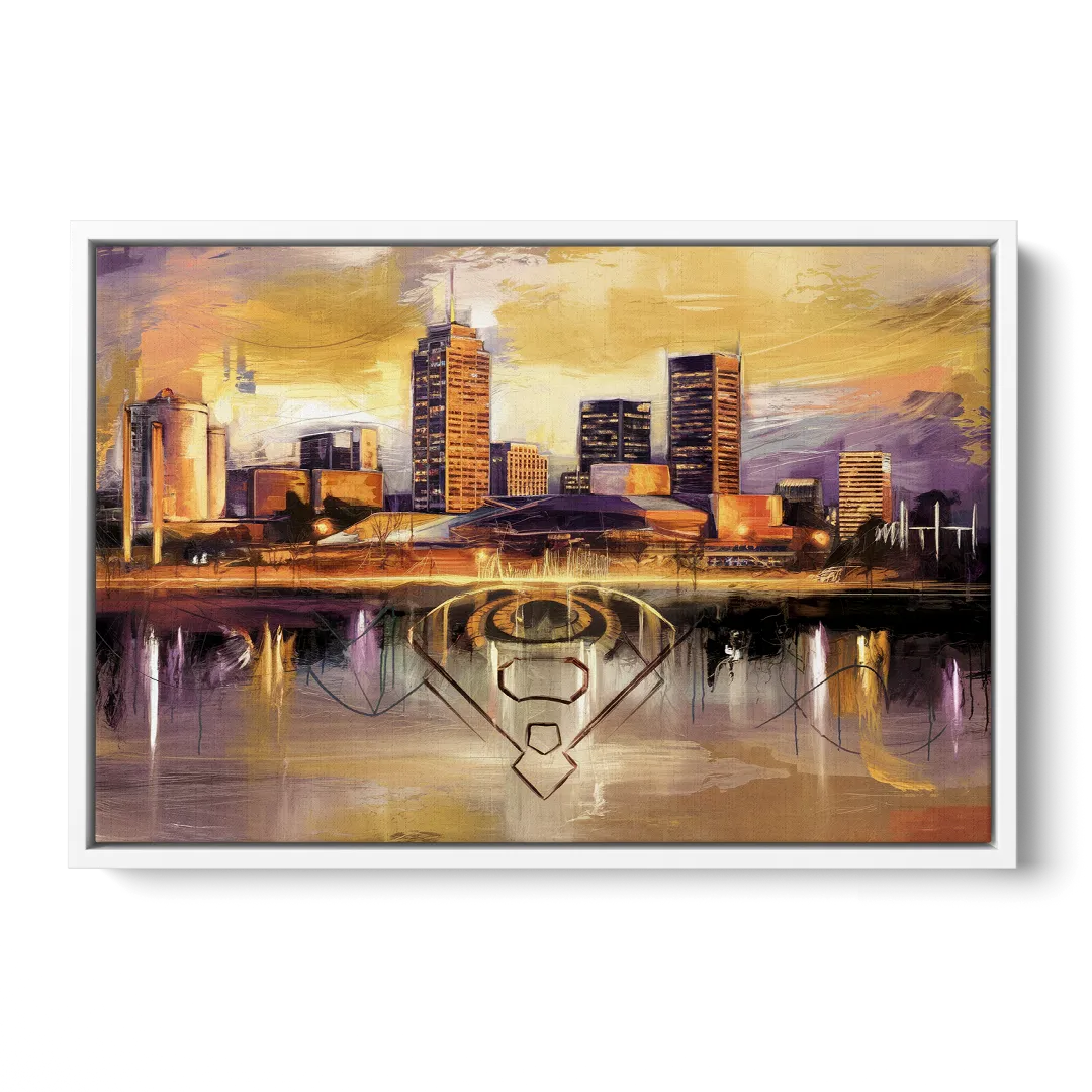 Baltimore Skyline With Orioles Theme - White Frame Canvas