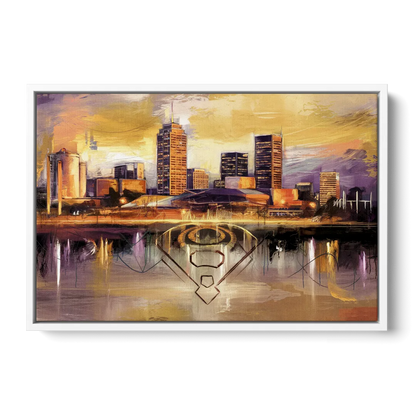 Baltimore Skyline With Orioles Theme - White Frame Canvas