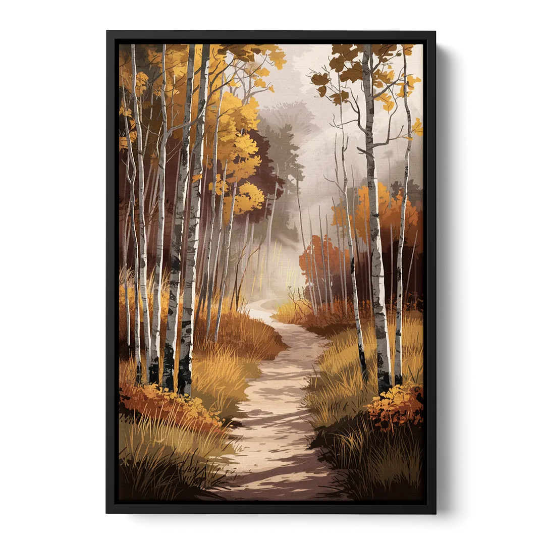 Aspen Serene Forest Path - Black Frame Canvas