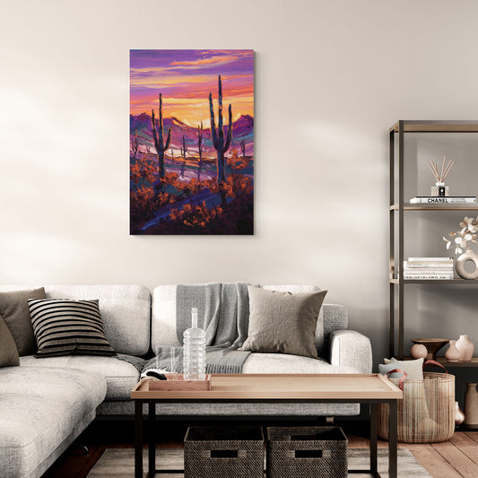 Tucson Saguaro Silhouettes - Canvas Wall Art Living Room