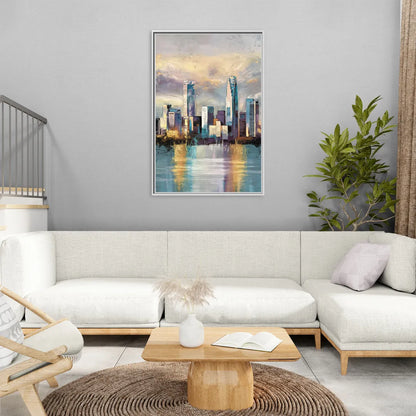 Charlotte Uptown Skyline - Living Room White Frame Canvas