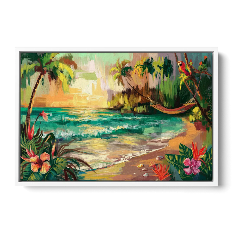 Galveston Tropical Paradise - White Frame Canvas