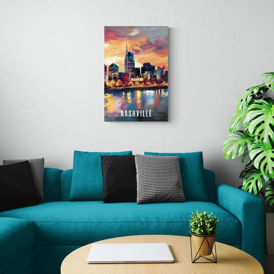 Nashville Artistic Skyline - Canvas Wall Art Living Room