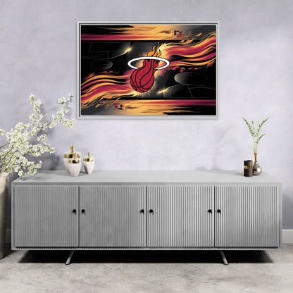 Miami Heat Basketball - Living Room White Frame Canvas