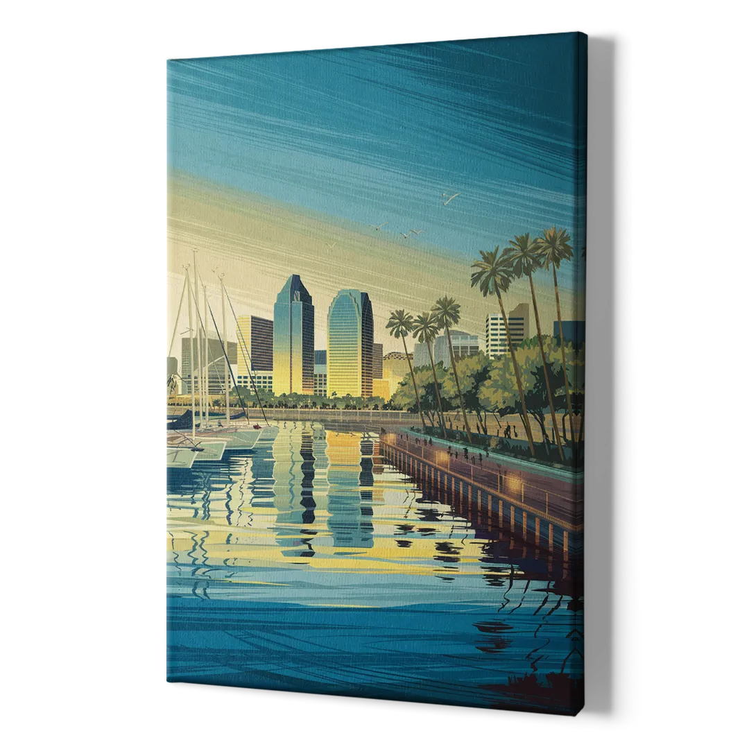 San Diego Waterfront Serenity - Canvas Print Art Sides