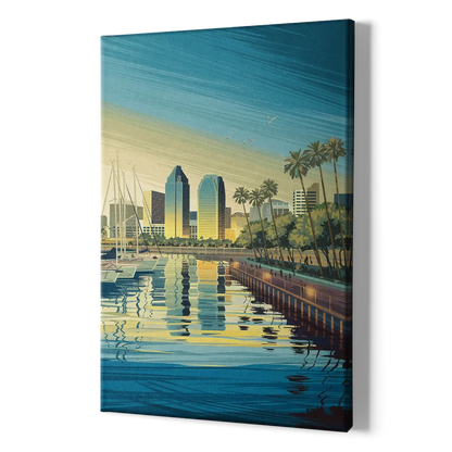 San Diego Waterfront Serenity - Canvas Print Art Sides