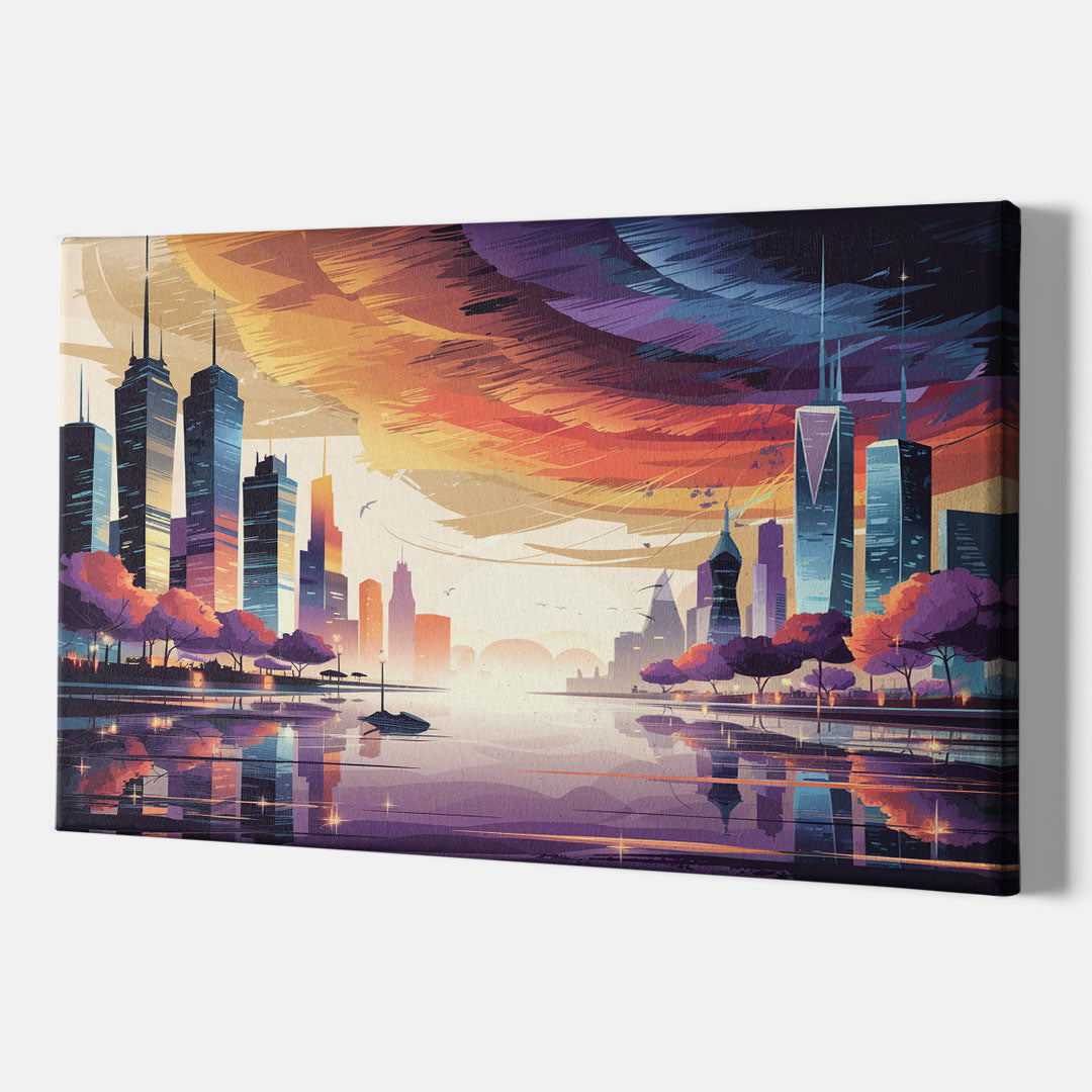 Garland Cityscape Sunset Horizon - Canvas Wall Art Indoor