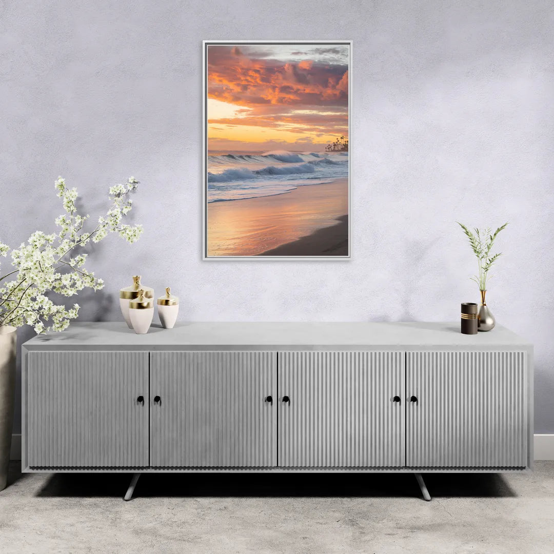 Huntington Beach Golden Hour - Living Room White Frame Canvas