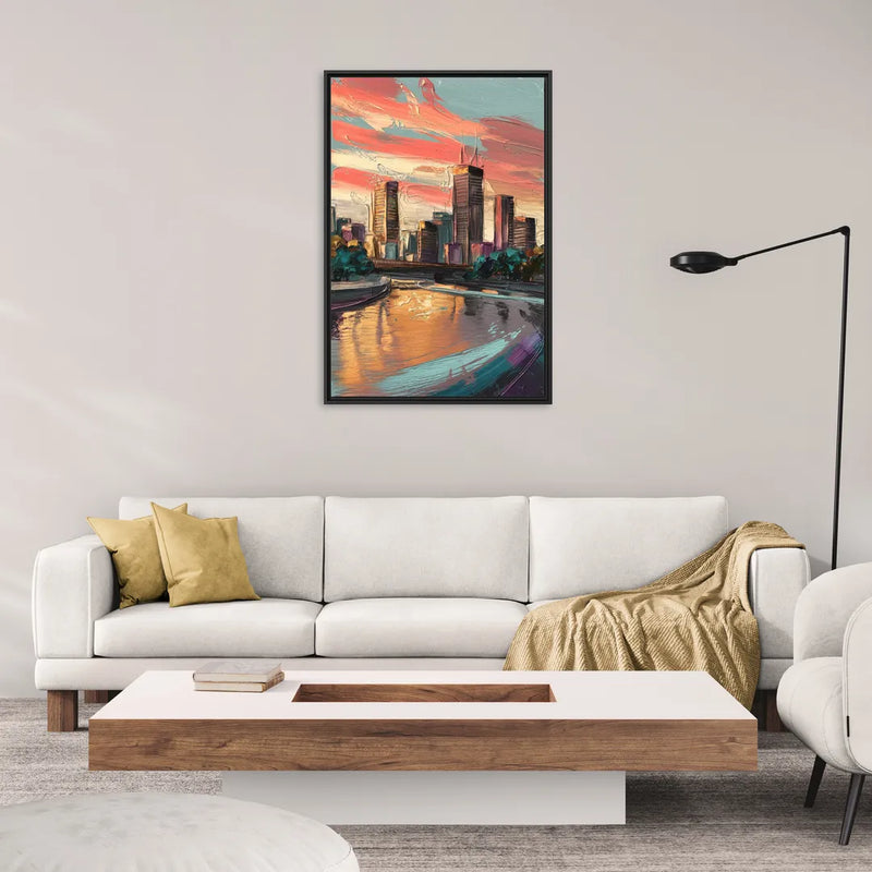 Grand Rapids Downtown Skyline - Living Room Black Frame Canvas