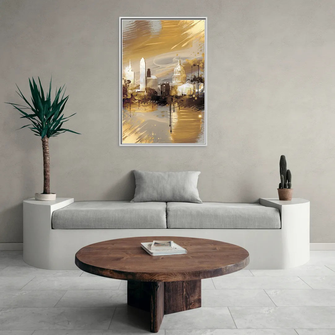 Lincoln Downtown Streetscape - Living Room White Frame Canvas