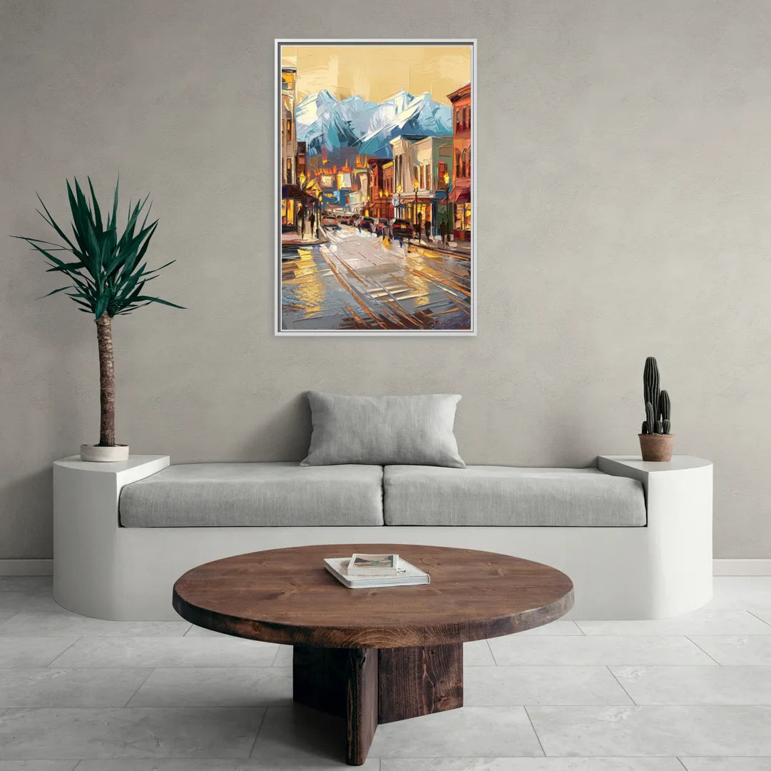 Anchorage Downtown Streets - Living Room White Frame Canvas