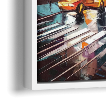 New York City Iconic Landmarks Collage Night - Close-Up White Frame Canvas