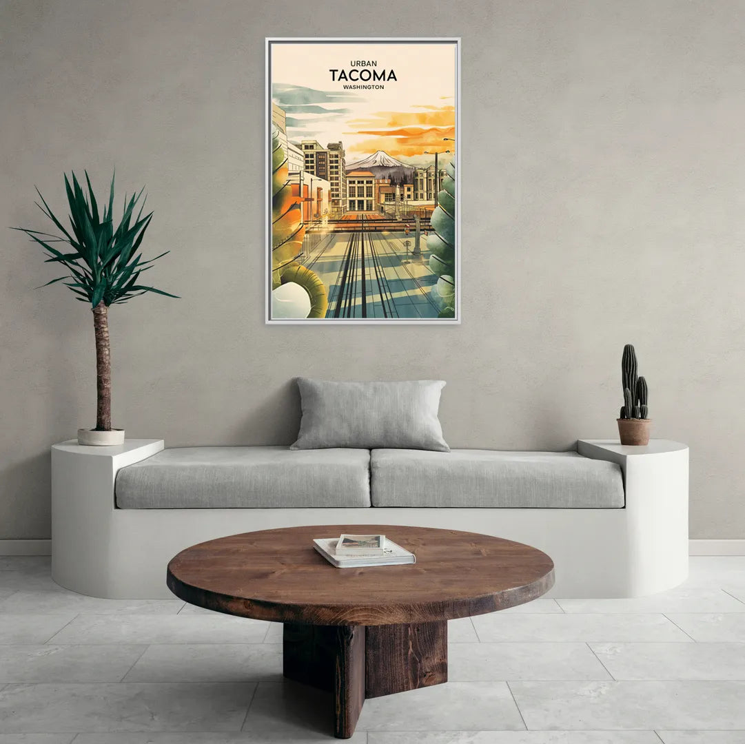 Tacoma Urban Streetscape - Living Room White Frame Canvas
