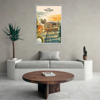 Tacoma Urban Streetscape - Living Room White Frame Canvas