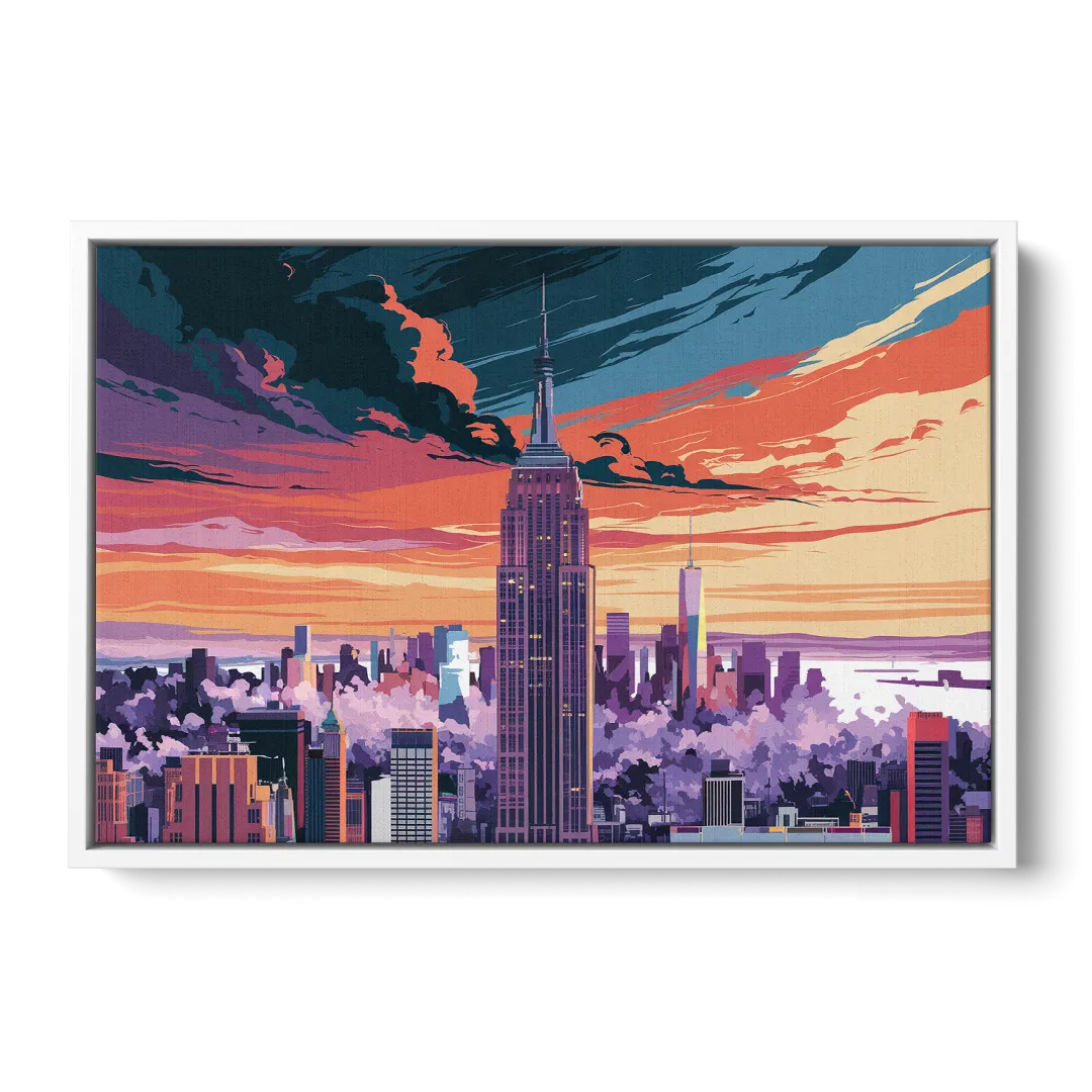 New York City Empire State Building - White Frame Canvas