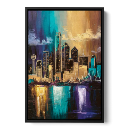 Dallas Iconic Skyline - Black Frame Canvas