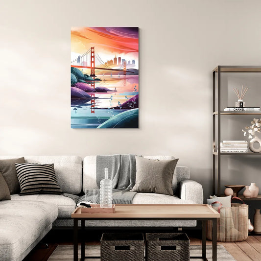 San Francisco Golden Gate Reflection - Canvas Wall Art Living Room