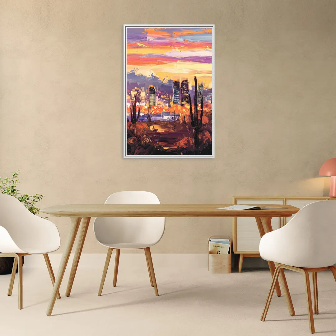 Phoenix City Lights and Skies - Living Room White Frame Canvas