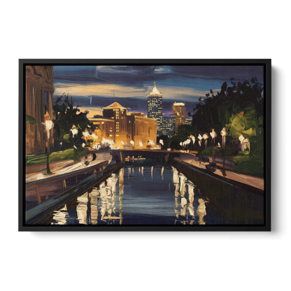 Indianapolis Canal Walk View - Black Frame Canvas