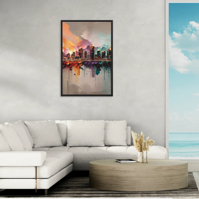 Denver Artistic Skyline - Living Room Black Frame Canvas