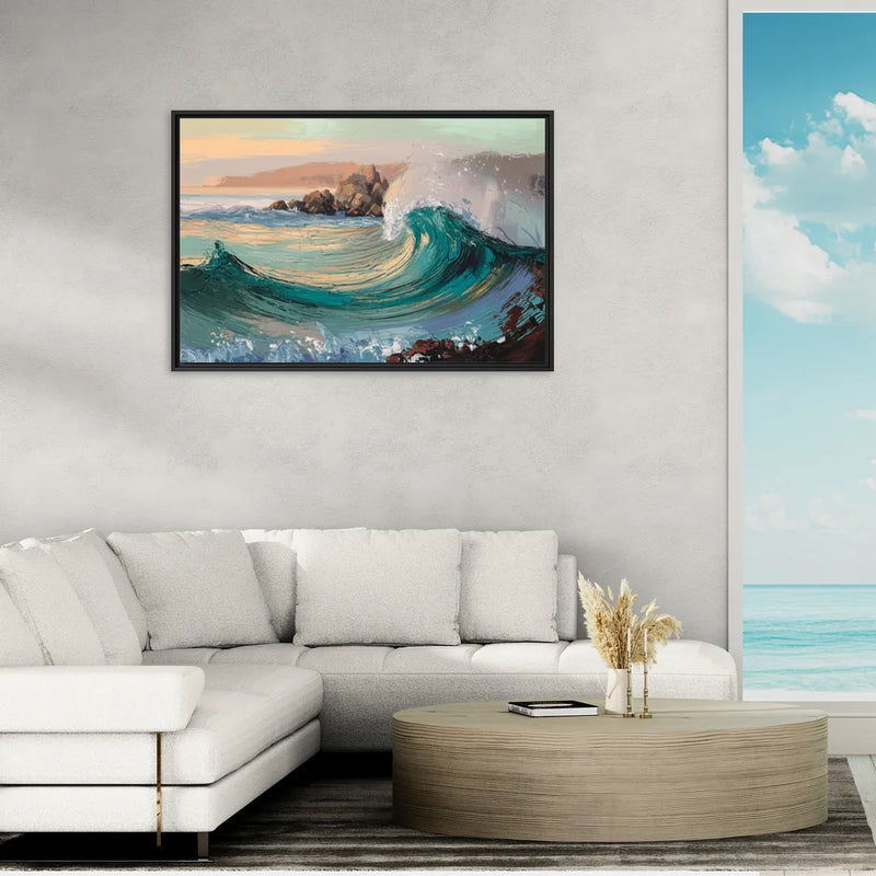 Big Sur Pacific Waves - Living Room Black Frame Canvas