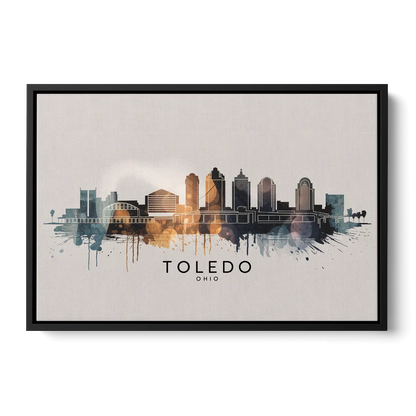 Toledo Skyline Panorama - Black Frame Canvas