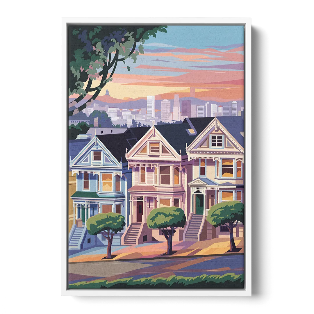 San Francisco Painted Ladies - White Frame Canvas
