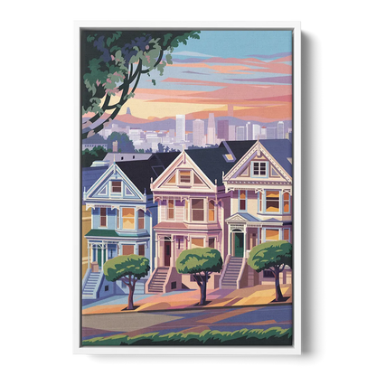 San Francisco Painted Ladies - White Frame Canvas