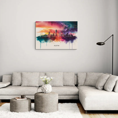 Austin Skyline Sunset Art - Canvas Wall Art Living Room