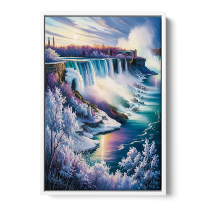 Niagara Falls Winter Freeze - White Frame Canvas