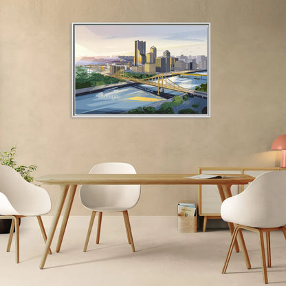 Pittsburgh Golden Triangle View - Living Room White Frame Canvas