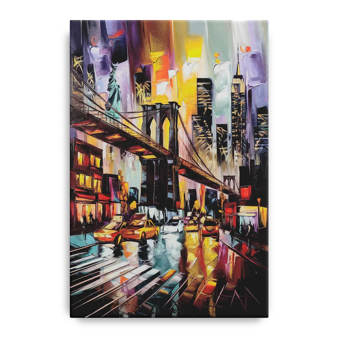 New York City Iconic Landmarks Collage Night - Canvas Wall Art