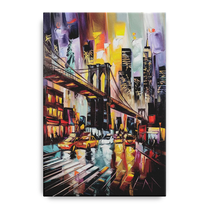 New York City Iconic Landmarks Collage Night - Canvas Wall Art