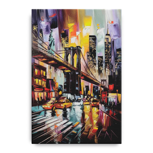 New York City Iconic Landmarks Collage Night - Canvas Wall Art