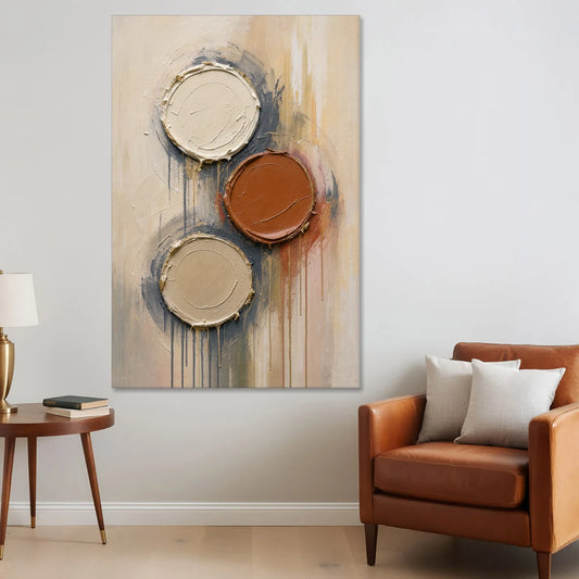 3D Textured Terracotta Disc Trio - Canvas Wall Art - Sofa - 40x60