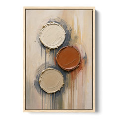 3D Textured Terracotta Disc Trio - Oak Framed Canvas Wall Art - Front