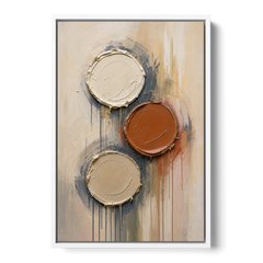 3D Textured Terracotta Disc Trio - White Framed Canvas Wall Art - Front