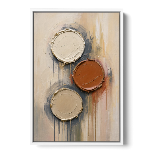 3D Textured Terracotta Disc Trio - White Framed Canvas Wall Art - Front