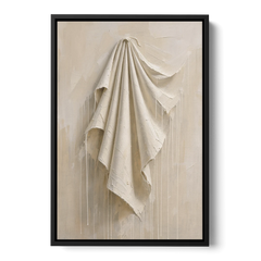 3D White Wall Art of Draped Plaster Cloth - Black Framed Canvas Wall Art - Front