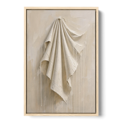 3D White Wall Art of Draped Plaster Cloth - Oak Framed Canvas Wall Art - Front