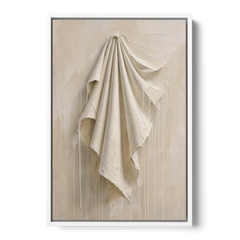 3D White Wall Art of Draped Plaster Cloth - White Framed Canvas Wall Art - Front
