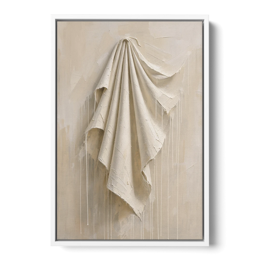 3D White Wall Art of Draped Plaster Cloth - White Framed Canvas Wall Art - Front