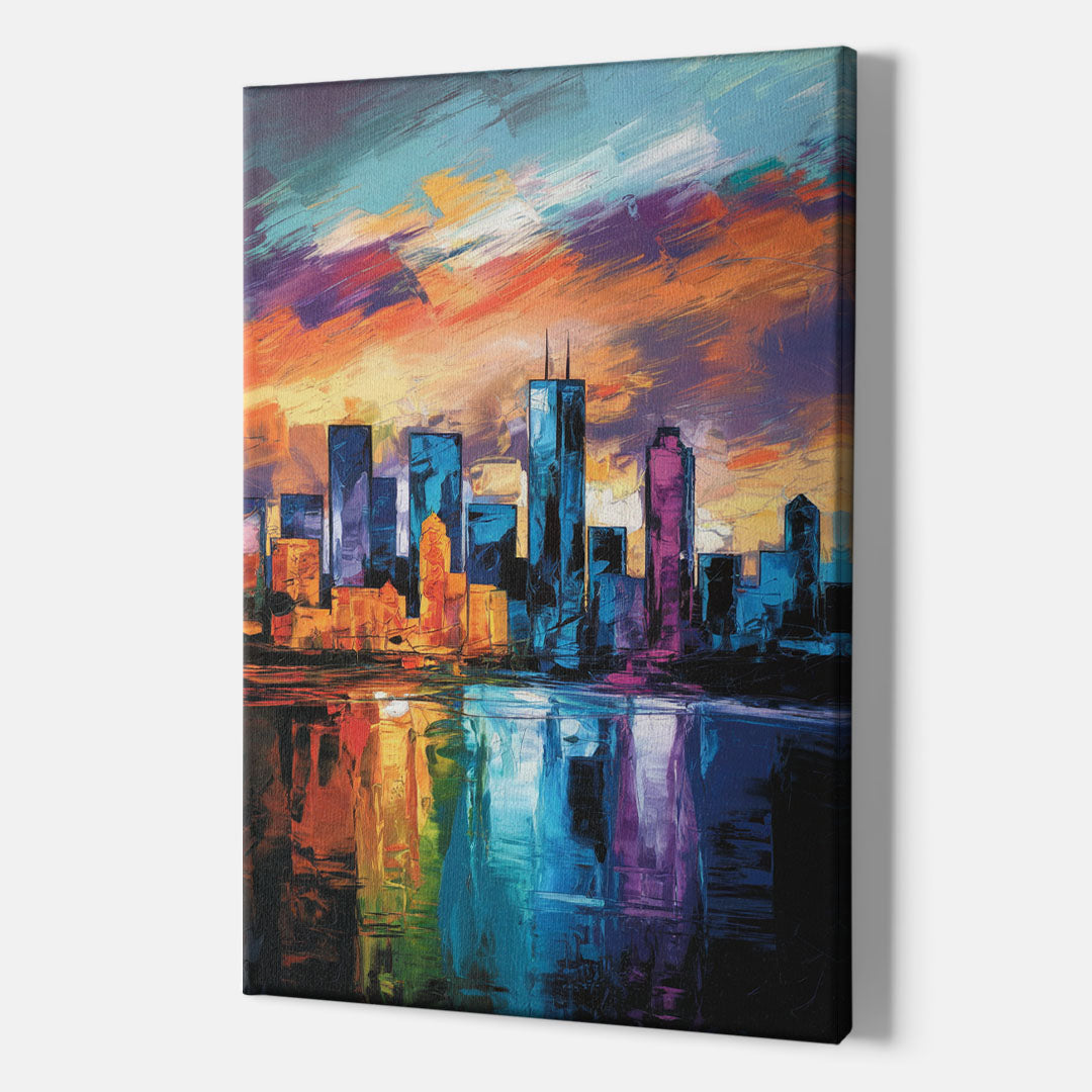 Oklahoma City Skyline with Thunder Colors - Canvas Wall Art Indoor
