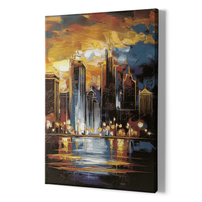 Kansas City Downtown By Night Panorama - Canvas Print Art Sides