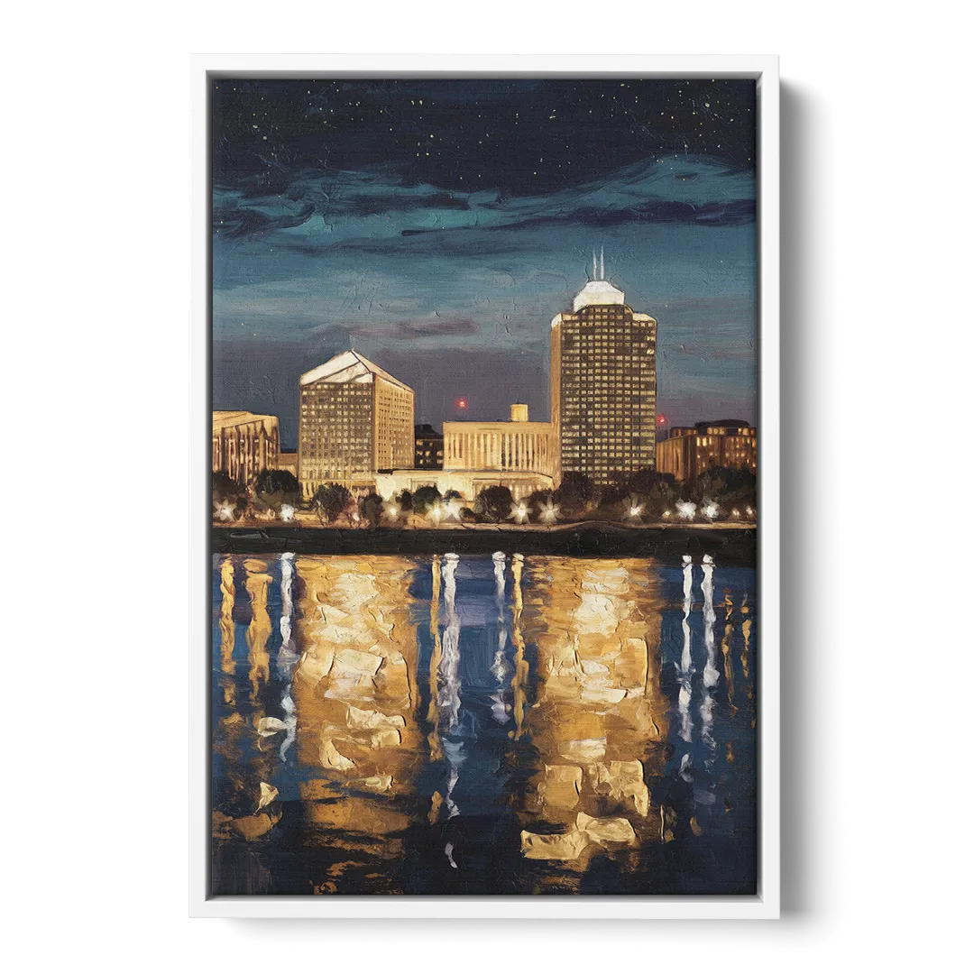 Arlington Night Lights - White Frame Canvas