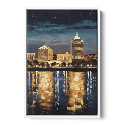 Arlington Night Lights - White Frame Canvas