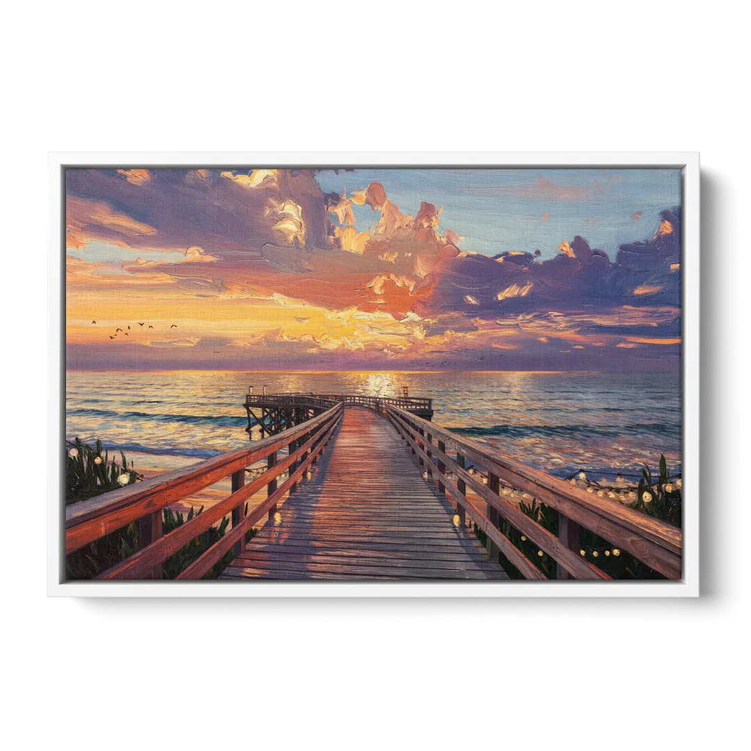 Cape May Sunset Pier - White Frame Canvas