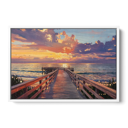 Cape May Sunset Pier - White Frame Canvas