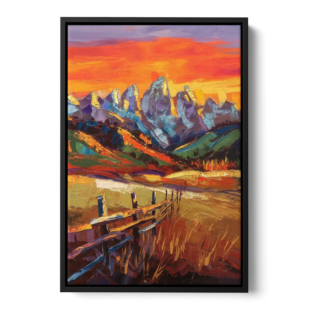 Jackson Hole Sunset Glow - Black Frame Canvas